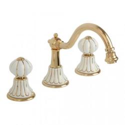 Смеситель для биде Migliore Olivia, двухвентильный, на 3 отверстия, поворотный, длина 190 мм, керамический, латунь, цвет белый/декор золото/золото