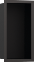 Полка Hansgrohe XtraStoris Individual 300/150/100, с дизайнерской рамой, размер 30х15х10 см, встраиваемая в нишу, форма прямоугольная, цвет матовый черный/шлифованный черный хром, нержавеющая сталь, встроенная/настенная, шкаф/короб