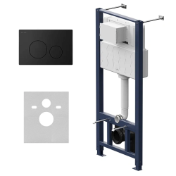 Инсталляция Am.Pm Pro с пневматической клавишей Pro L цвет черный матовый (клавиша смыва, двойного слива), система для подвесного унитаза, со скрытым смывным бачком (бак), комплект, подвод воды сверху