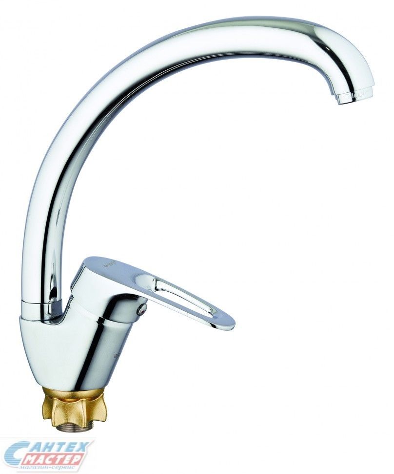 Смеситель для кухни/мойки G-lauf однорычажный, поворотный, керамический, с высоким изливом, длина 193 мм, латунь, цвет хром, кухонный, хромированный, вертикальный, однорукий, одноручный, однозахватный, одноручковые, кран, комплект, сантехника