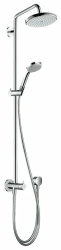 Душевая система Hansgrohe Croma Showerpipe 220 1jet Reno, высота 121 см, цвет хром, комплект: верхний душ/ручной душ/шланг для душа/ползунок/душевая штанга, наружного монтажа, настенная, нержавеющая сталь, без смесителя, для душа/ванной