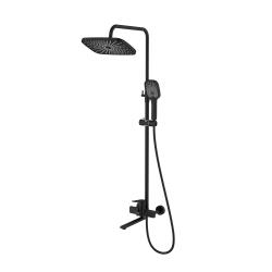 Душевая система Splenka S40.24 высота 950-1350 мм цвет черный, комплект: однорычажный смеситель/излив/тропический душ прямоугольный (с верхней лейкой)/лейка/стойка/шланг, латунь