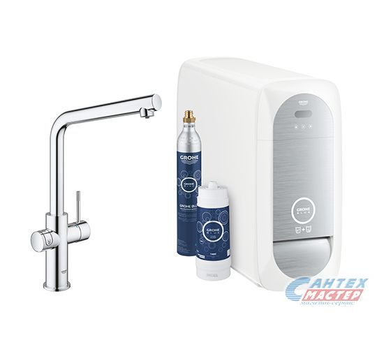 Смеситель для кухни/мойки Grohe Blue Home однорычажный, керамический, с поворотным изливом, длина 221 мм, с функцией фильтрации и газирования воды, латунь, цвет хром, кухонный, хромированный, вертикальный, однорукий, одноручный, однозахватный