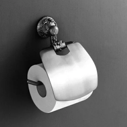 Держатель для туалетной бумаги Art&Max Sculpture, с крышкой, серебро, настенный, латунь, форма прямоугольная, для туалета/ванной, бумагодержатель