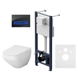 Комплект унитаз-биде с инсталляцией AM.PM Inspire 2.0, c сиденьем микролифт, с клавишей смыва, управление сенсорное, черный матовый, система для подвесного унитаза, со скрытым смывным бачком (бак)