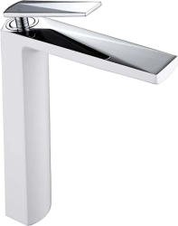 Смеситель для раковины/умывальника Boheme Venturo, однорычажный, неповоротный, керамический, высокий, длина излива 192 мм, латунь, цвет белый/хром