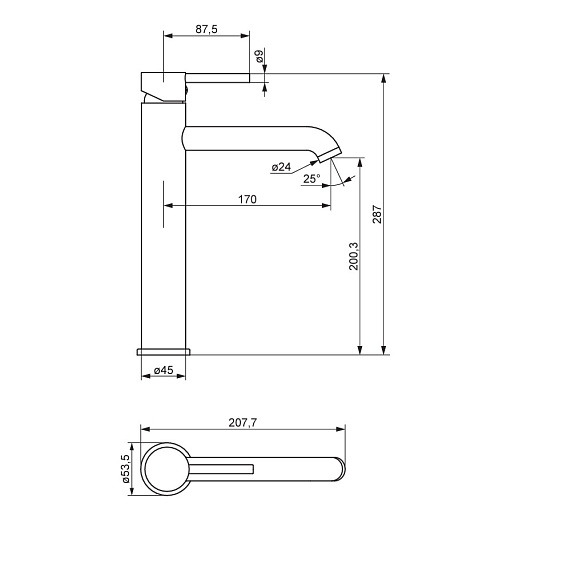 Смеситель для раковины/умывальника Damixa Scandinavian Pure высокий, однорычажный, неповоротный, керамический, длина излива 170 мм, латунь, цвет золото