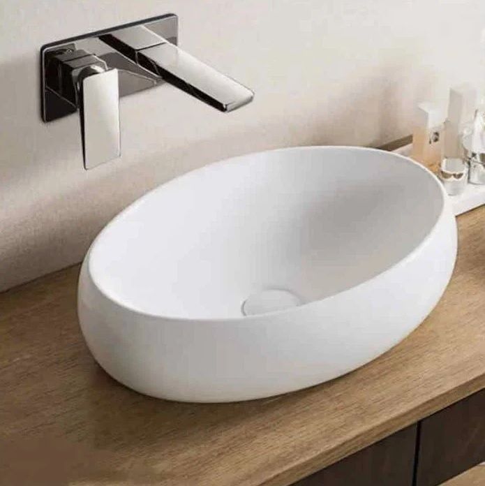 Раковина для ванной CeramaLux 9030В 48х16х34 накладная, овальная, керамическая/фарфоровая, цвет белый, без отверстия под смеситель, без слива-перелива