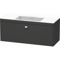 Тумба c раковиной Duravit Brioso, 120х48х50,2 см, подвесная, 1 выдвижной ящик, ДСП, цвет: графит матовый/хром /Vero Air, мебельная, прямоугольная, цвет белый, фарфоровая, без отверстия под смеситель, без перелива