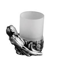 Стакан Art&Max Tulip, с держателем, настольный, латунь/стекло, форма округлая, для зубных щеток в ванную/туалет/душевую кабину, цвет серебро