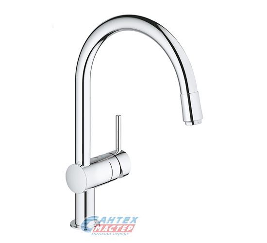 Смеситель для кухни/мойки Grohe Minta однорычажный, керамический, с поворотным выдвижным изливом, длина 215 мм, латунь, цвет хром, кухонный, хромированный, вертикальный, однорукий, одноручный, однозахватный, одноручковые, кран, комплект, сантехника