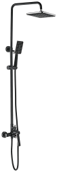 Душевая система настенная LEDEME, 890/1620 мм, цвет черный, комплект: однорычажный смеситель/тропический душ (с верхней лейкой)/лейка/стойка/шланг, латунь