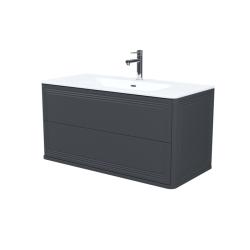 Тумба c раковиной IDDIS Oxford Neo, 1006х467х500 мм, подвесная, 2 выдвижных ящика, МДФ/санфарфор, раковина накладная, прямоугольная, цвет темно-серый, отверстие под смеситель OXN10D0i95K