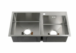 Мойка кухонная Fabia Profi, две чаши, 78х43 см, врезная, нержавеющая сталь, прямоугольная, цвет: сатин, с отверстием под смеситель, слив-перелив, без крыла