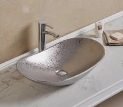Раковина-чаша для ванной CeramaLux NC 7811АSS 61,5х14,4х36 накладная, овальная, керамическая/фарфоровая, цвет серебро, без отверстия под смеситель, без слива-перелива
