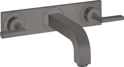 Смеситель для раковины Axor Citterio на 3 отверстия, двухвентильный, с рычаговыми рукоятками, настенный, скрытого монтажа, фиксированный излив, длина излива 22,6 см, керамический, латунь, цвет шлифованный черный хром, с панелью