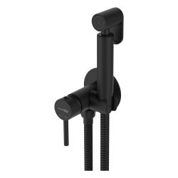 Смеситель с гигиеническим душем WasserKRAFT, встраиваемый, однорычажный, керамический, без излива, с гибким шлангом/лейкой, латунь, цвет черный матовый