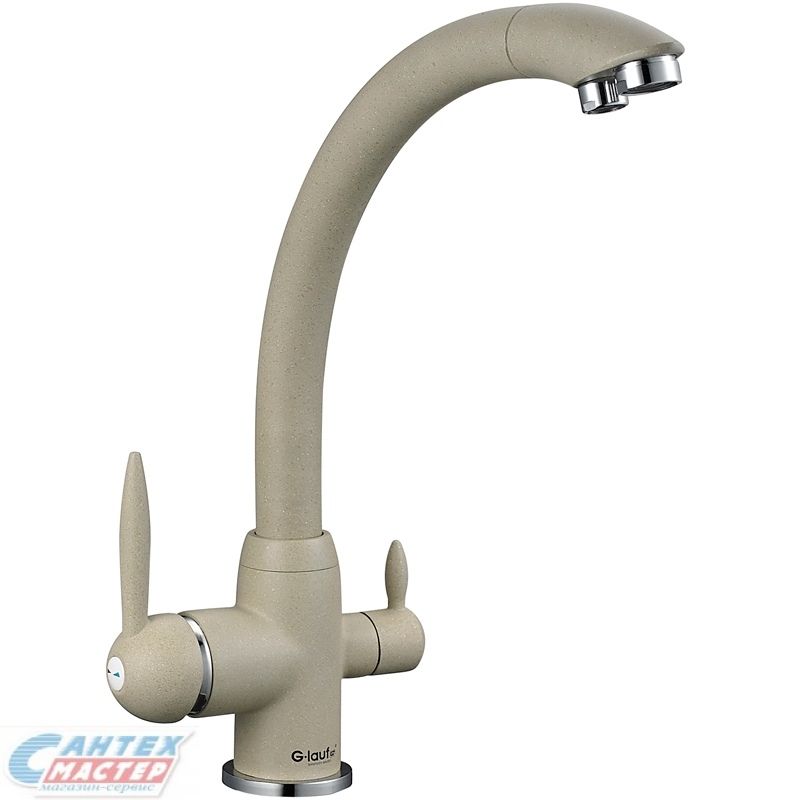 Смеситель для кухни/мойки G-lauf однорычажный, поворотный, керамический, с высоким изливом, длина 233 мм, с каналом для фильтрованной воды, латунь, цвет песочный, кухонный, хромированный, вертикальный, однорукий, одноручный, однозахватный