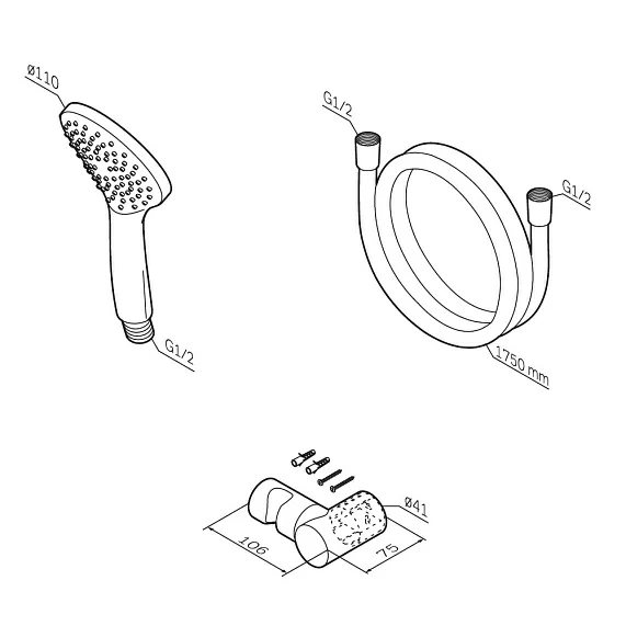 Душевой гарнитур Am.Pm Gem с держателем, цвет черный матовый, душевой шланг 1750 мм нержавеющая сталь/пластик F0119022