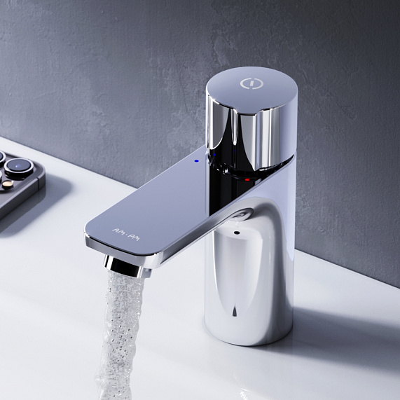 Смеситель для раковины/умывальника AM.PM X-Joy TouchReel, нажимной, неповоротный, керамический, длина излива 99 мм, латунь, цвет хром