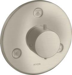 Вентиль Axor Starck Trio/Quattro 3/4" запорный/переключающий, скрытого монтажа, круглый, латунь, цвет: шлифованный никель, керамический, встраеваемый/встроенный, для ванны/душа