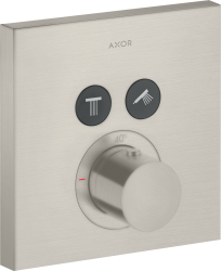 Смеситель для душа Axor ShowerSelect, термостатический, скрытого монтажа, 2 потребителя, настенный, без излива/шланга/лейки, квадратный, латунный, цвет под сталь, с термостатом