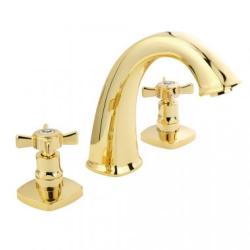 Смеситель для раковины Migliore Korona, двухвентильный, излив короткий, неповоротный, длина 140 мм, керамический, латунь, цвет золото