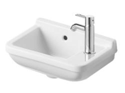Раковина DURAVIT Starck 3 WonderGliss, 40х26х16,5 см, подвесная, прямоугольная, санфарфор, цвет белый, с 1 отверстием под смеситель справа, антигрязевое покрытие, слив/перелив, правая