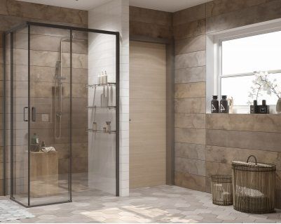 Душевое ограждение Ambassador Queen Black 80х120х200 см, прозрачное стекло, профиль черный, правое, прямоугольное /угловое