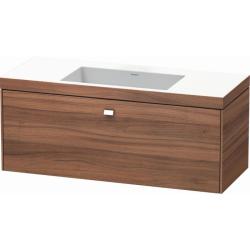 Тумба c раковиной Duravit Brioso, 120х48х50,2 см, подвесная, 1 выдвижной ящик, ДСП, цвет: орех матовый/хром /Vero Air, мебельная, прямоугольная, цвет белый, фарфоровая, без отверстия под смеситель, без перелива