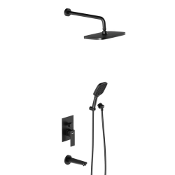 Душевая система Damixa Gala встраиваемая, цвет черный матовый, комплект: смеситель/излив/тропический душ прямоугольный (с верхней лейкой)/лейка/шланг, латунь/ABS-пластик/ПВХ, скрытого монтажа 