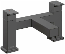 Смеситель для ванны Hansgrohe Vernis Shape на борт ванны двухвентильный, неповоротный, латунный, длина излива 11 см, керамический, цвет матовый черный, без душевого шланга/лейки, 1 потребитель, на 2 отверстия