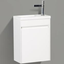 Тумба под раковину BelBagno Pietra Mini 46, 45,4х25,7х52 см, подвесная, 1 распашная дверь, МДФ, цвет: белый глянцевый, шкафчик навесной, прямоугольная, правая, в ванную комнату, правосторонняя