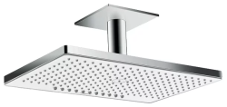 Верхний душ Hansgrohe Rainmaker Select 460, потолочный монтаж, прямоугольный, с 2 режимами: Rain, RainStream, размер 46,6х30 см, нержавеющая сталь/стекло, цвет хром/белый