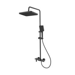 Душевая система Splenka S52.24.06 высота 1372 мм цвет черный, комплект: однорычажный смеситель-полка/излив/тропический душ прямоугольный (с верхней лейкой)/лейка/стойка/шланг, латунь