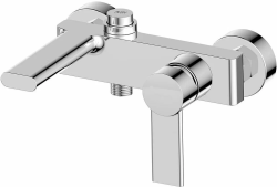 Смеситель для ванны/душа Aquanika Round, однорычажный, настенный, керамический, неповоротный, с коротким изливом 150 мм, латунь, цвет хром, для ванной