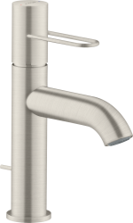 Смеситель для раковины/умывальника Axor Uno 100, однорычажный, с рукояткой-петлей, фиксированный излив, длина излива 12,7 см, керамический, латунь, цвет под сталь, со сливным гарнитуром