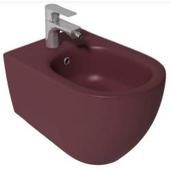 Биде ISVEA Infinity, подвесное, 365х530х400 см, цвет бордовый матовый, керамика, округлое, горизонтальный выпуск (прямой/в стену), слив-перелив, 1 отверстие для смесителя