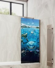 Душевая шторка на ванну MaybahGlass, 140х50 см, стекло с рисунком (ФП005)/профиль широкий, цвет бронза, фиксированная, закаленное стекло 8 мм, плоская/панель, правая/левая, правосторонняя/левосторонняя, универсальная
