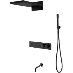 Душевая система Boheme Fusion, встраиваемая, цвет черный, комплект: термостатический смеситель/излив/тропический душ (с верхней лейкой)/лейка/шланг, встраиваемый (скрытый) монтаж