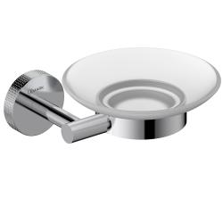 Мыльница Lemark Beluga с держателем, настенная, нержавеющая сталь/стекло матовое, круглая, для душа/мыла, в ванную комнату, под кусковое мыло, цвет хром LMA-8031S-C