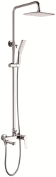 Душевая система настенная LEDEME, 815/1215 мм, цвет хром, комплект: однорычажный смеситель/излив/тропический душ (с верхней лейкой)/лейка/стойка/шланг, латунь