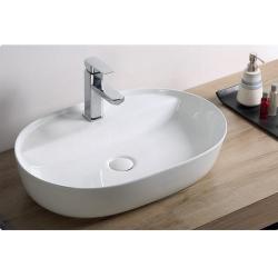 Раковина/умывальник Azario, 61х40х12 см, накладная, овальная, фаянсовая, цвет белый глянец, с отверстием под смеситель, без слив-перелива, умывальник