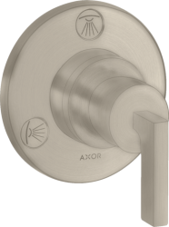 Вентиль Axor Citterio Trio/Quattro запорный/переключающий, с рычаговой рукояткой, скрытого монтажа, настенный, круглый, латунь, цвет: шлифованный никель, встраеваемый/встроенный, для ванны/душа