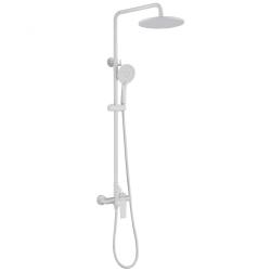 Душевая система ABBER Weiss Insel 900-1250 мм, цвет белый матовый, комплект: однорычажный, смеситель/тропический душ (с верхней лейкой)/стойка/лейка/шланг, настенный монтаж Душевая система ABBER Weiss Insel 900-1250 мм, цвет белый матовый, комплект: однорычажный, смеситель/тропический душ (с верхней лейкой)/стойка/лейка/шланг, настенный монтаж
