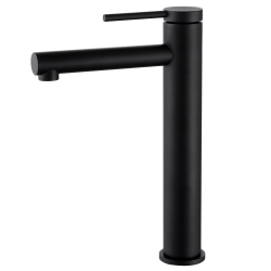 Смеситель для накладной раковины/умывальника ABBER Emotion однорычажный, округлый, неповоротный, высокий, длина излива 162 мм, латунь, цвет черный матовый