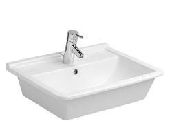 Раковина DURAVIT Starck 3 WonderGliss, 56х46,5 см, встраиваемая сверху, прямоугольная, санфарфор, цвет белый, с 1 отверстием под смеситель, антигрязевое покрытие, слив/перелив