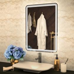 Зеркало Azario Adriana 60x80 см, с LED/ЛЕД-подсветкой, прямоугольное, выключатель сенсорный, диммер, влагостойкое, для ванны, навесное/подвесное/настенное