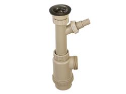 Сифон Ukinox 1 1/2"*40 бутылочный, с отводом для стиральной машины, цвет бежевый, без перелива, нержавеющая сталь/пластик