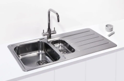 Мойка кухонная ALVEUS LINE MONARCH 10 ANTHRACITE 1+1/2 98х50х16 см, врезная/встраиваемая сверху, две чаши, с крылом, нержавеющая сталь с PVD покрытием, прямоугольная, цвет антрацит, с отверстием под смеситель